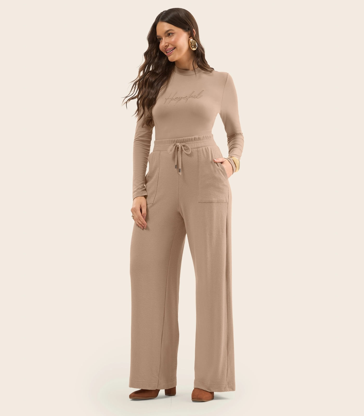 Calça Reta Feminina Em Malhão Fruit Rovitex Marrom