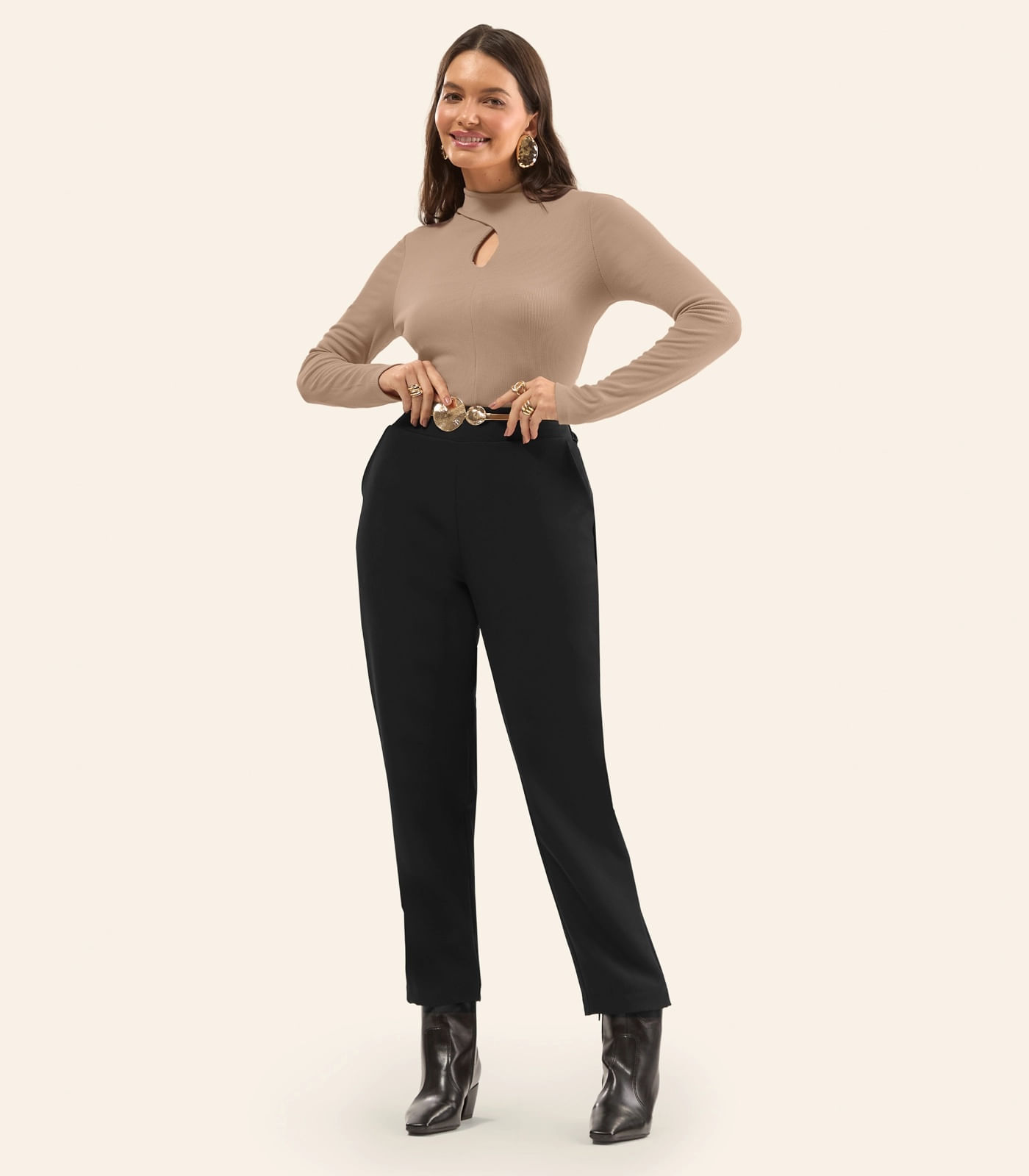 Blusa Feminina Manga Longa em Ribana Rovitex Marrom