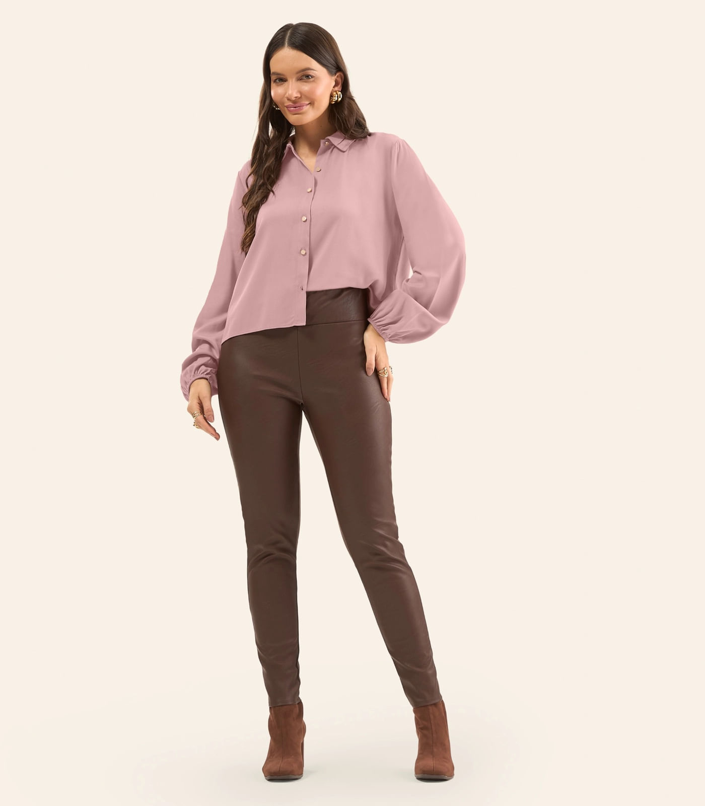Camisa Manga Longa Feminina Em Viscose Rovitex Rosa