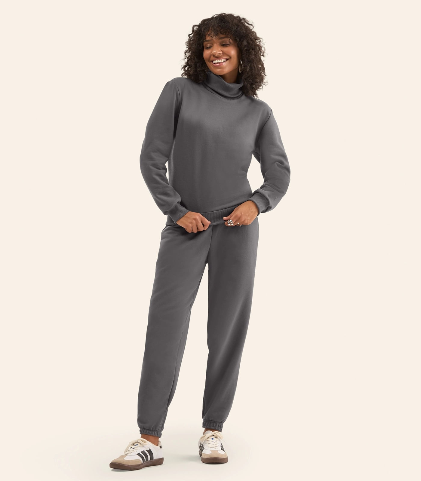 Calça Jogger Básica Moletom Peluciado Rovitex Cinza