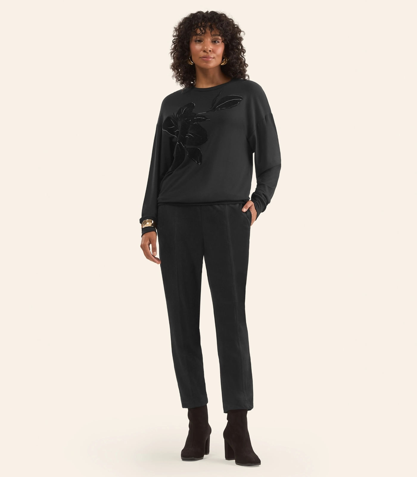 Blusão Feminino Em Molecotton Estampado Rovitex Preto