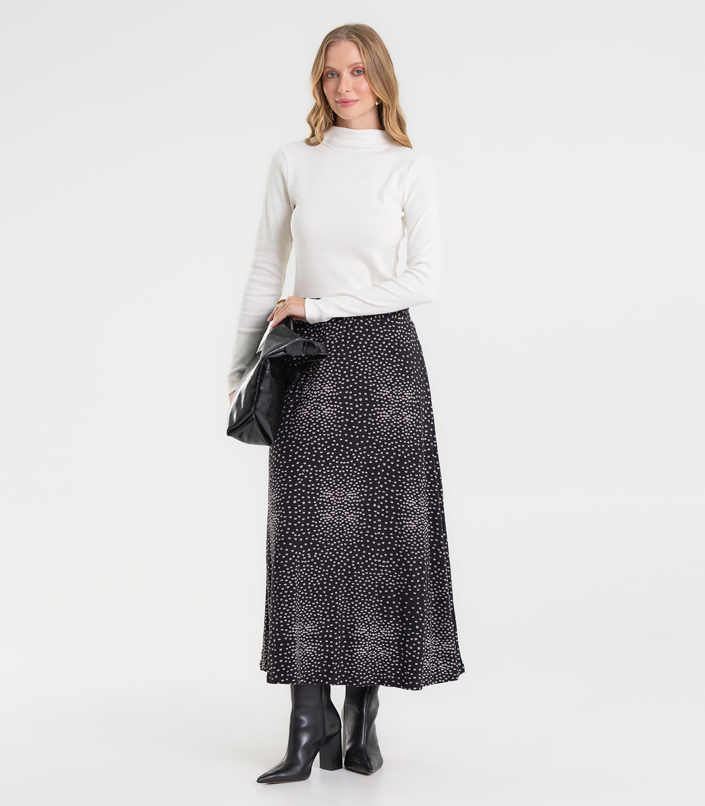 Saia Midi Feminina Em Viscotorcion Rovitex Preto