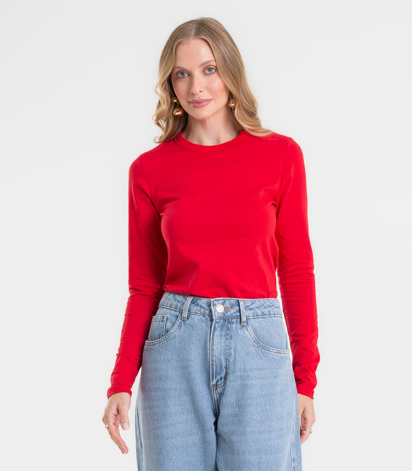 Blusa Feminina Manga Longa Cotton Básica Rovitex Vermelho