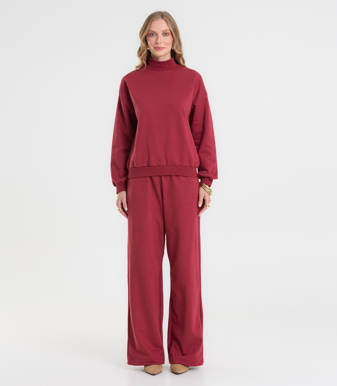 Conjunto Blusão com Calça Moletom Felpado Rovitex Vermelho