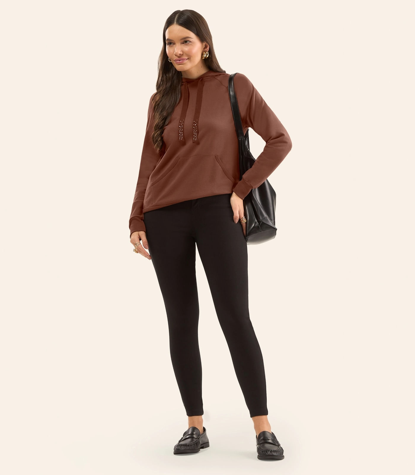 Blusão Feminino Com Capuz Em Molecotton Rovitex Marrom