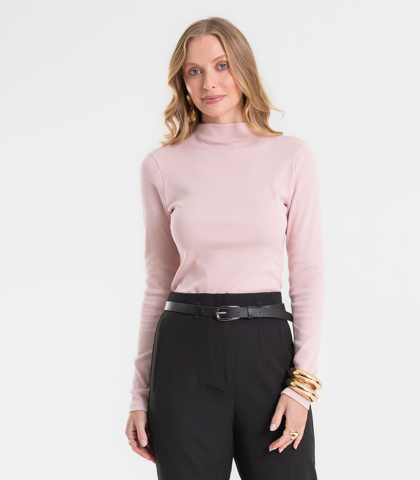 Blusa Manga Longa Ribana Básica Rovitex Rosa