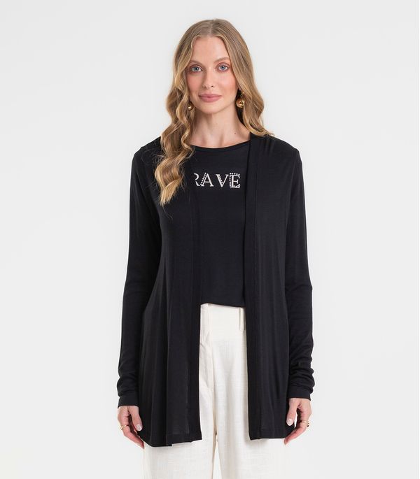 Cardigan Feminino Visco Tricot Básico Rovitex Preto GG