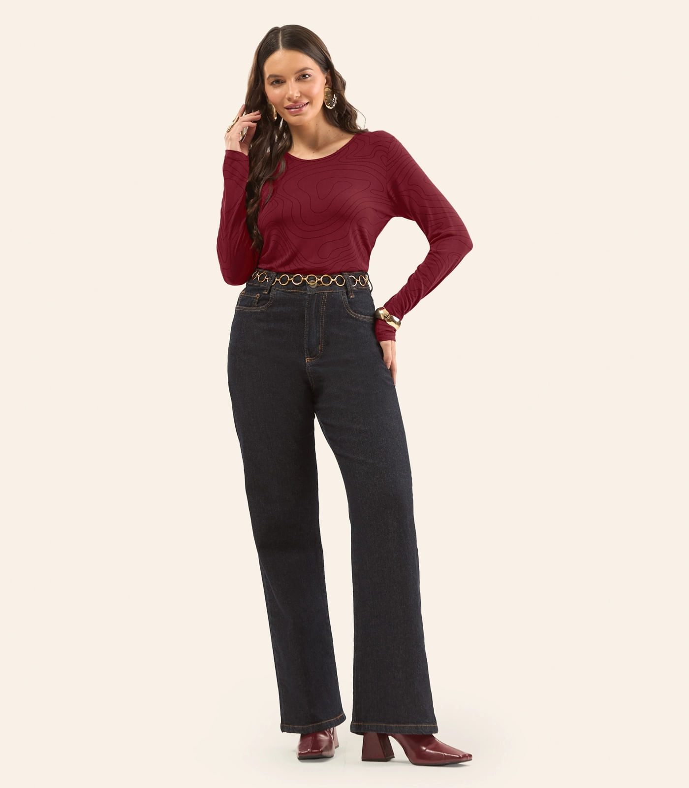 Blusa Feminina Manga Longa em Viscotorcion Rovitex Vermelho