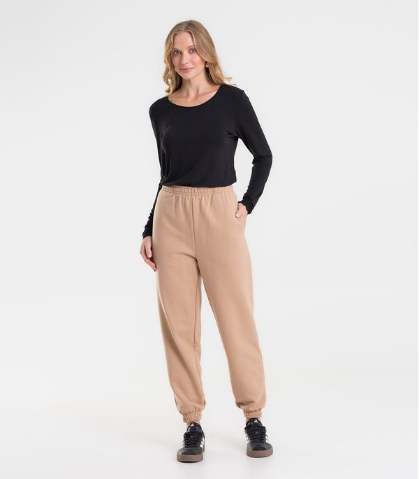Calça Jogger Básica Moletom Peluciado Rovitex Preto GG