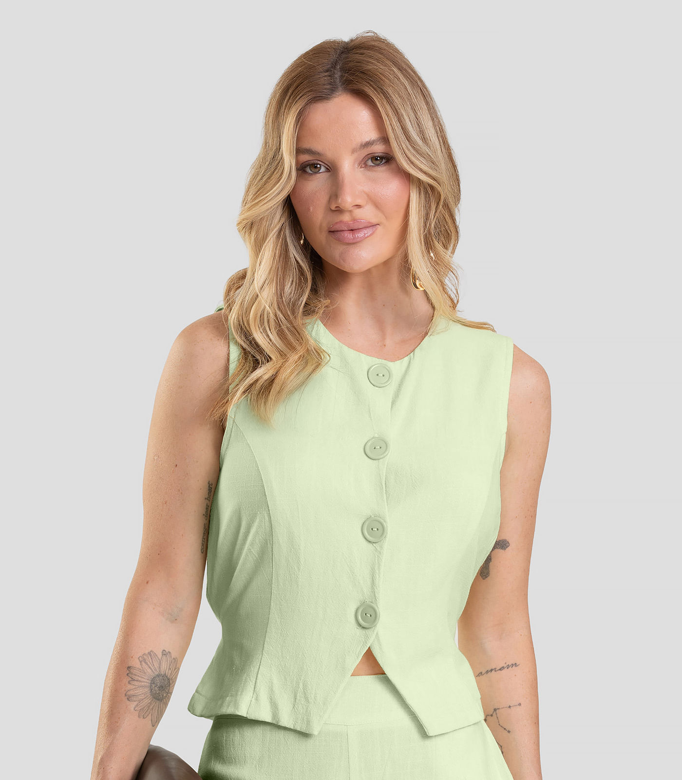 Colete Feminino em Tecido Linho Dianna Verde - M