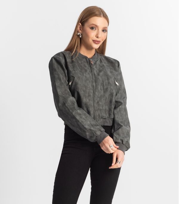 Jaqueta Feminina Bomber PU Hansez Cinza P