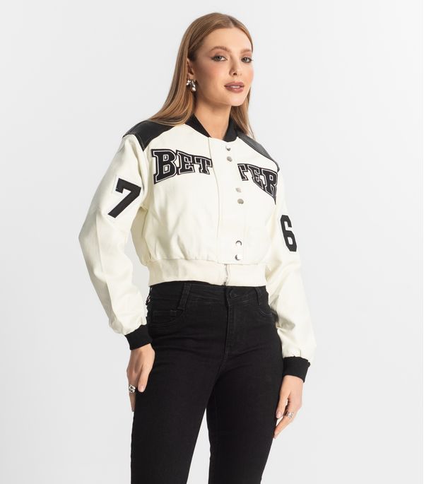 Jaqueta Feminina Bomber College Forever New Bege M