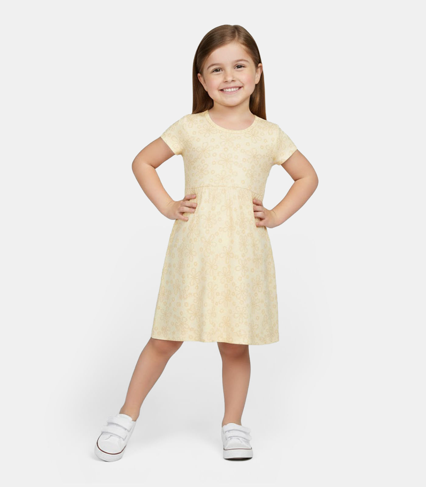 Vestido Infantil Manga Curta Estampado Biju Kids Amarelo