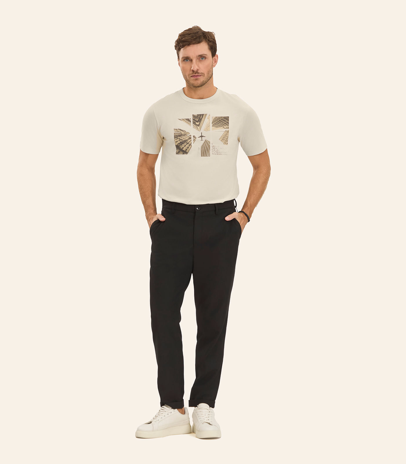 Camiseta Masculina Manga Curta Diametro Bege