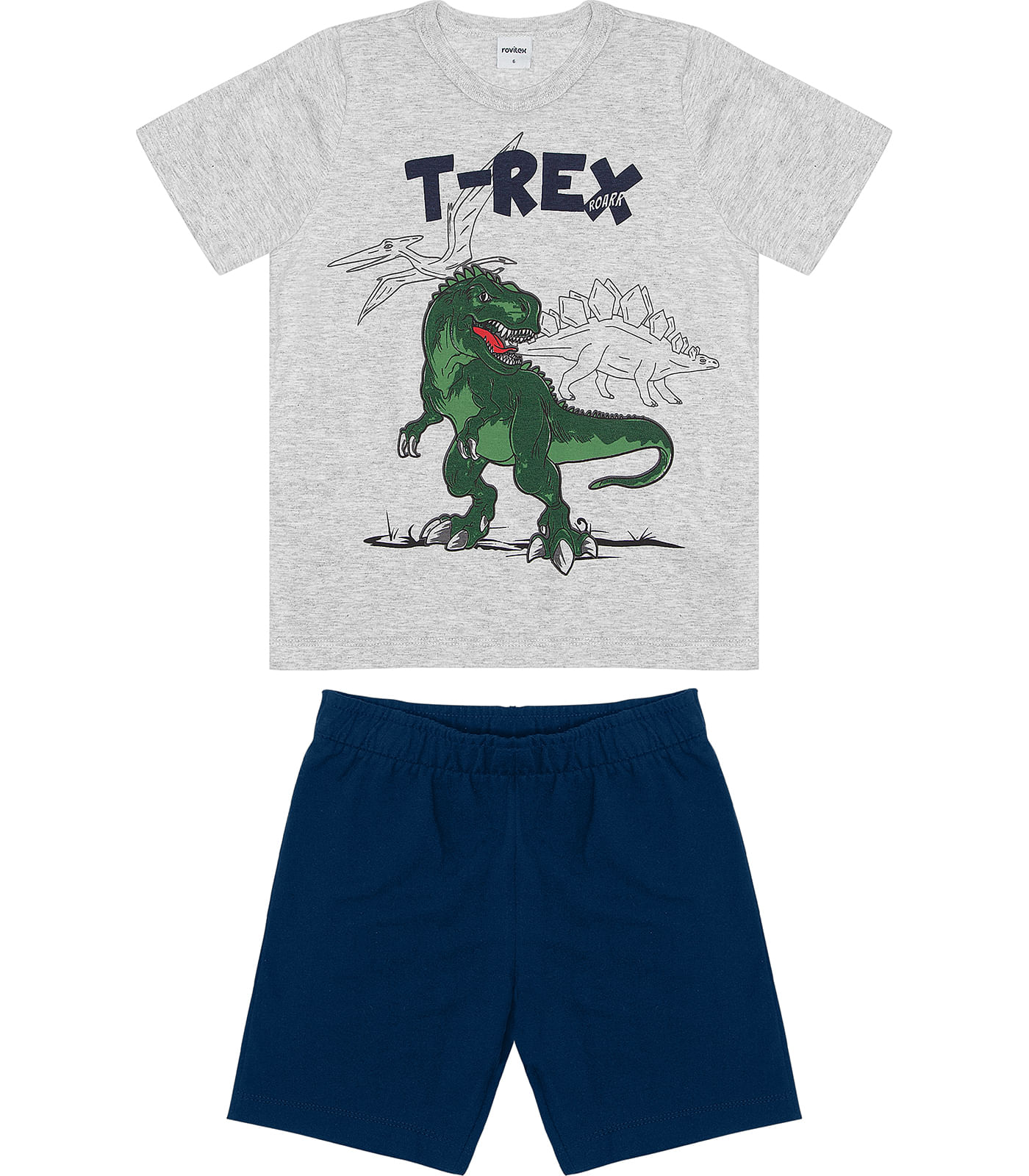 Conjunto Camiseta com Bermuda T-Rex Rovitex Cinza