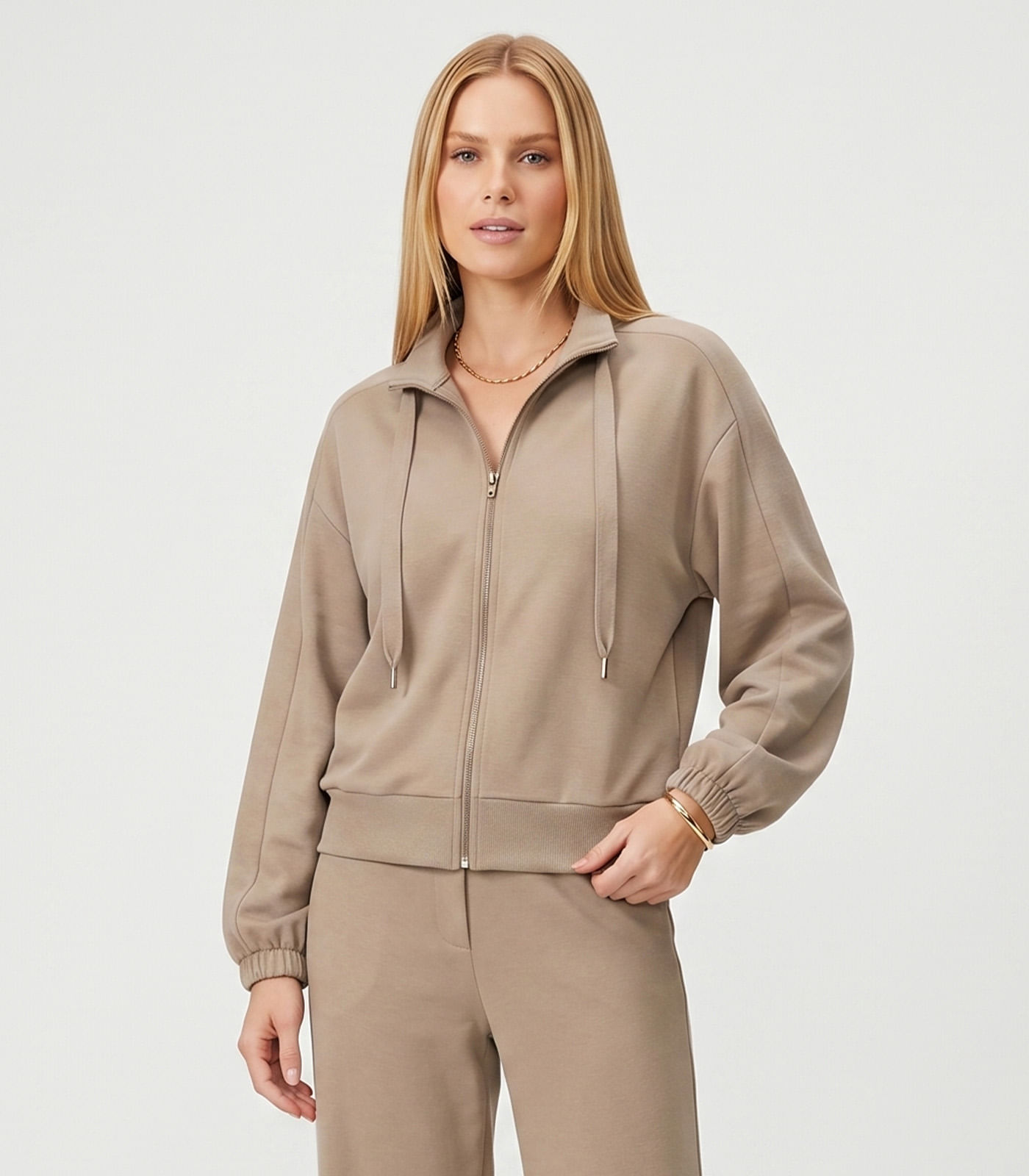 Jaqueta Feminina Gola Alta Com Cadarço Endless Marrom