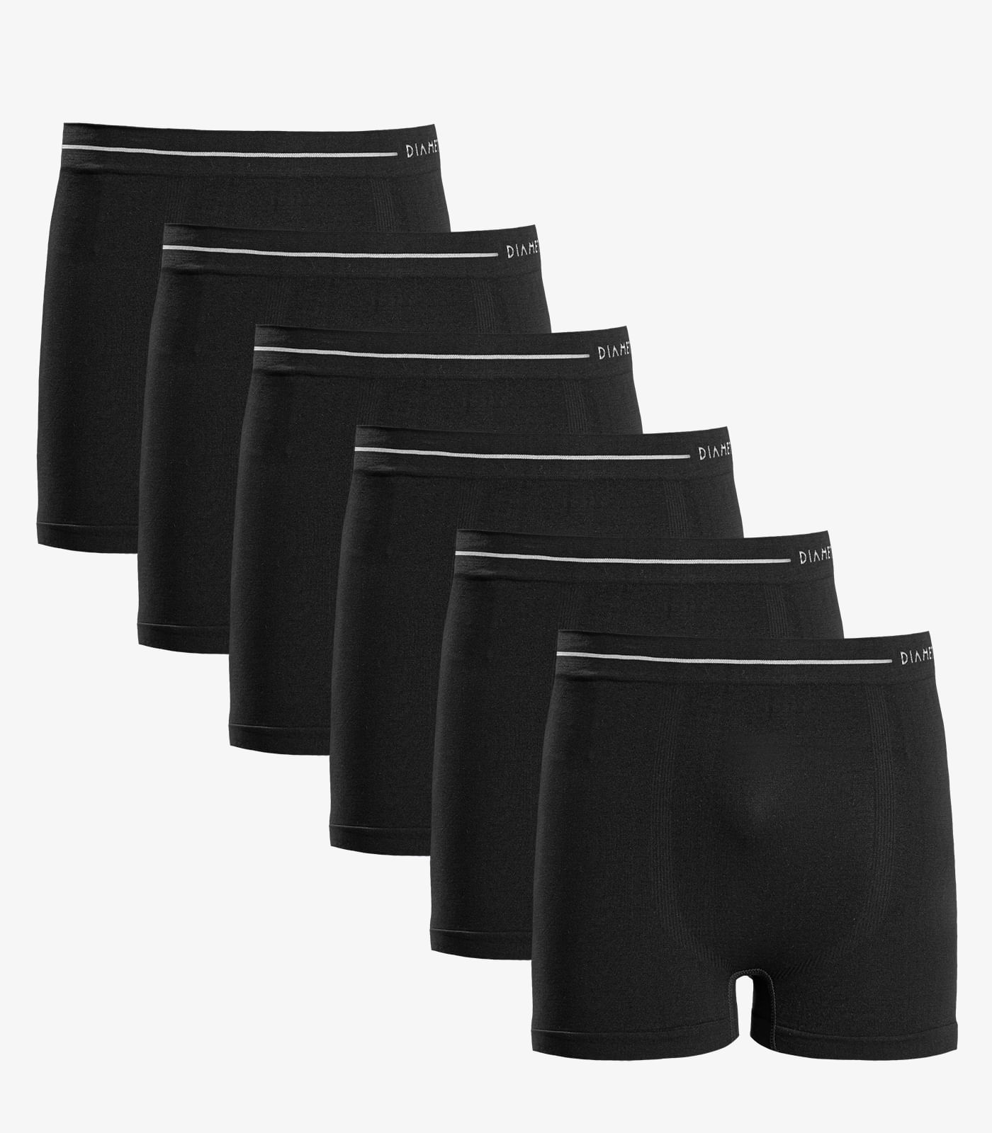 Kit 6 Cuecas Boxer Lisa de Poliamida Diametro Preto