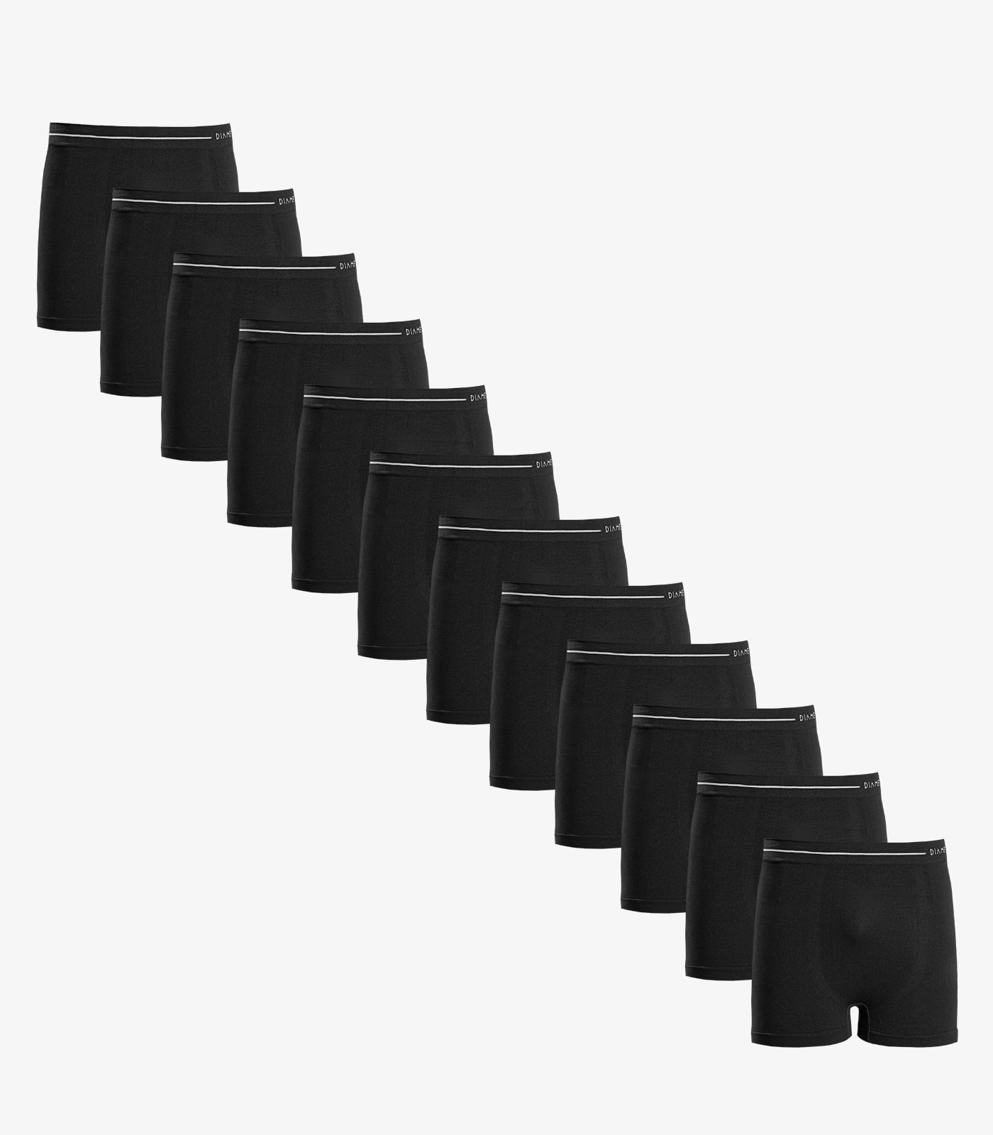 Kit 12 Cuecas Boxer Lisas de Poliamida Diametro Preto