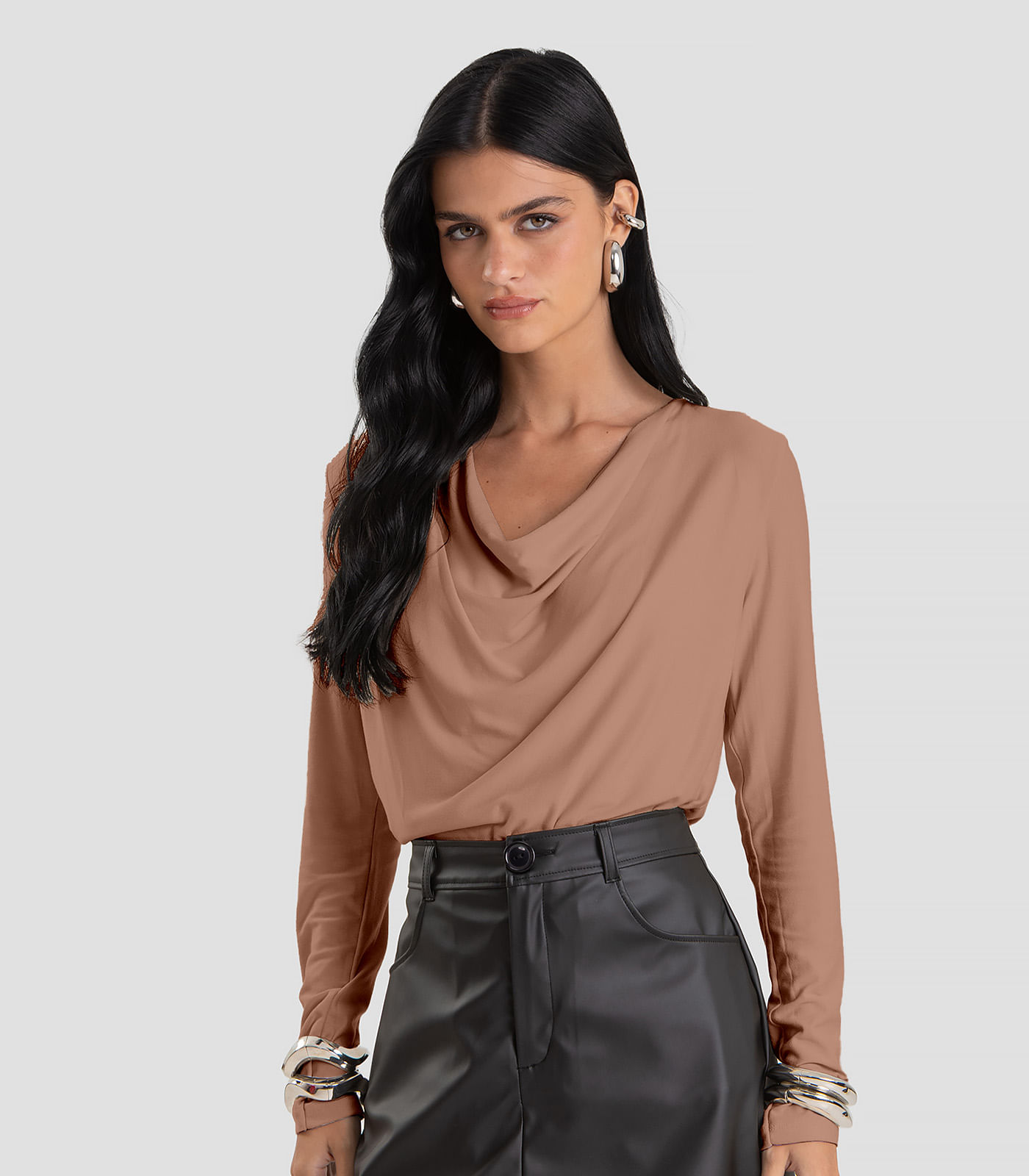 Blusa Feminina Degagê em Malha de Viscose Dianna Marrom
