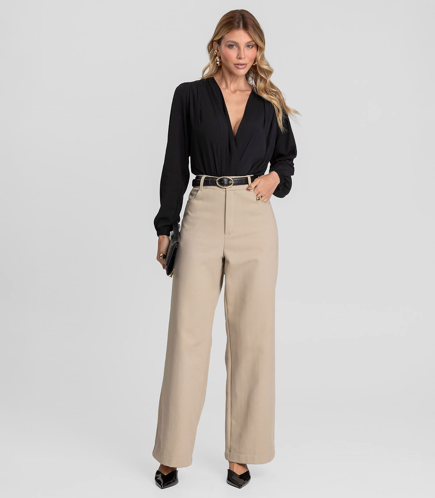 Calça Pantalona Feminina em Sarja Dianna Bege