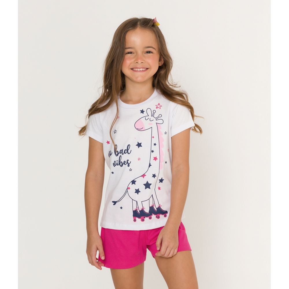 Pijama Infantil Feminino Girafa Evanilda Rosa - Rovitex