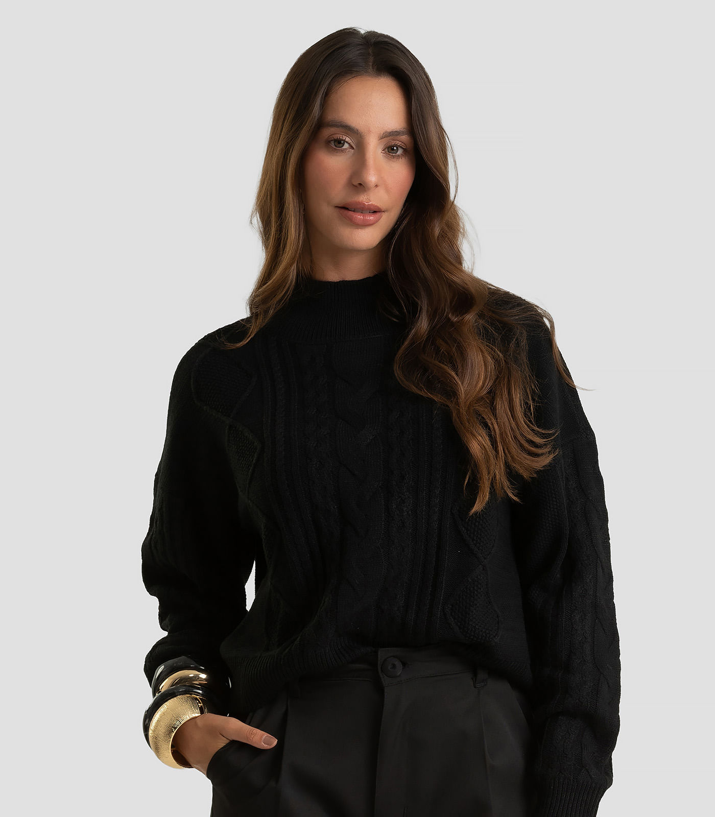 Suéter Feminino em Tricot Com Detalhes Dianna Preto