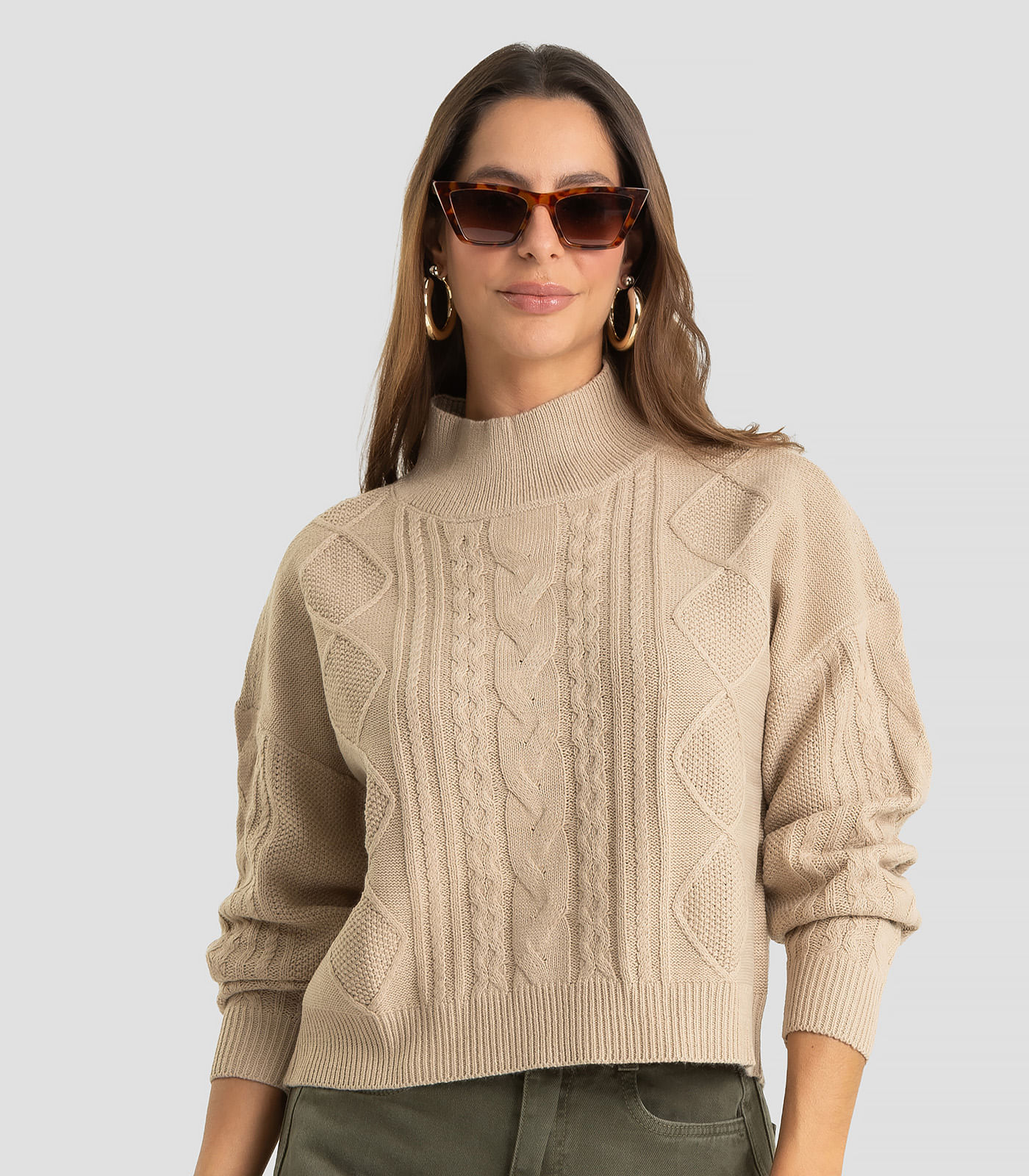 Suéter Feminino em Tricot Com Detalhes Dianna Bege