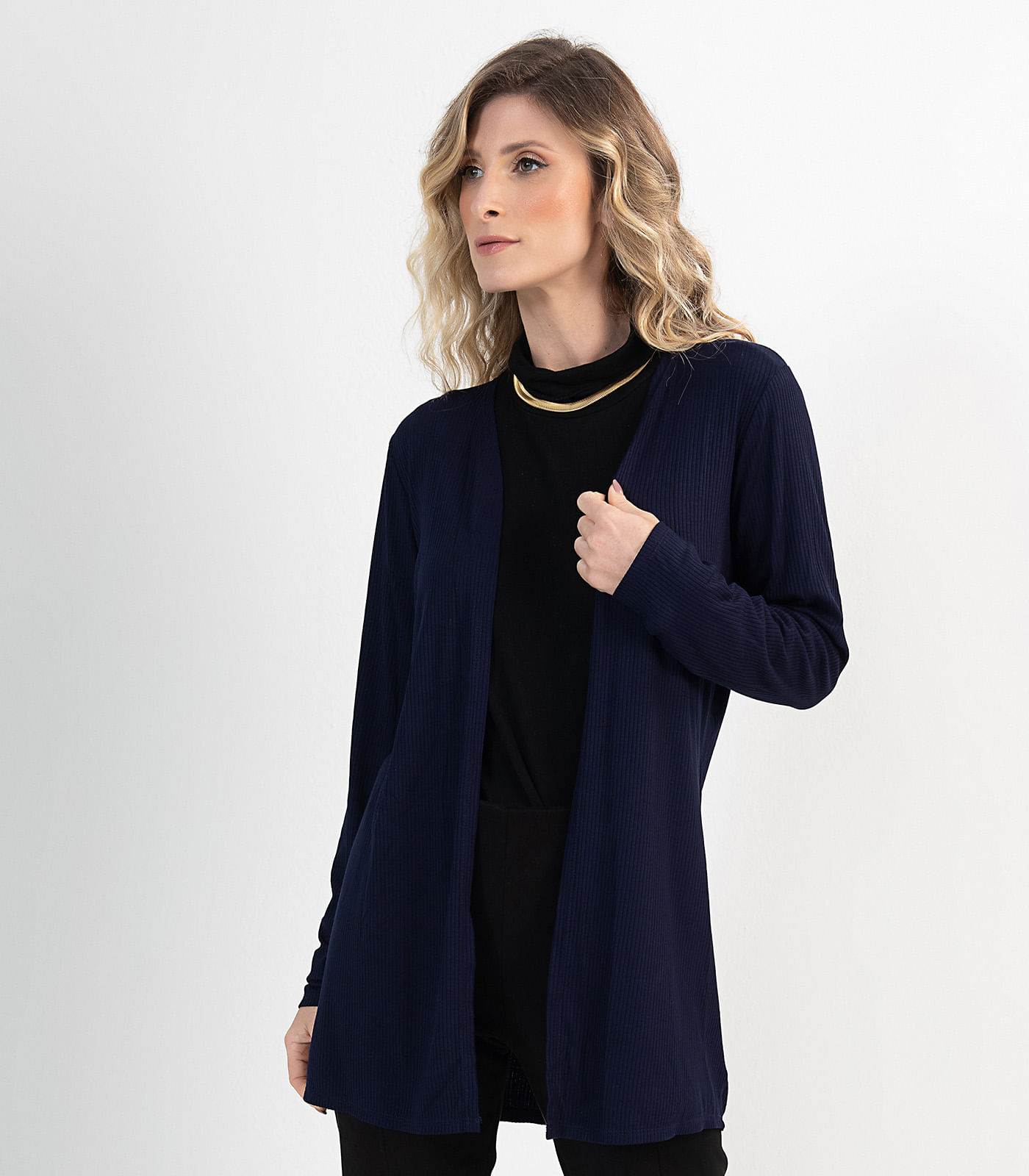 Cardigan Feminino Alongado Basic Endless Azul Menor preço em Cardigan Feminino Alongado Basic Endless Azul