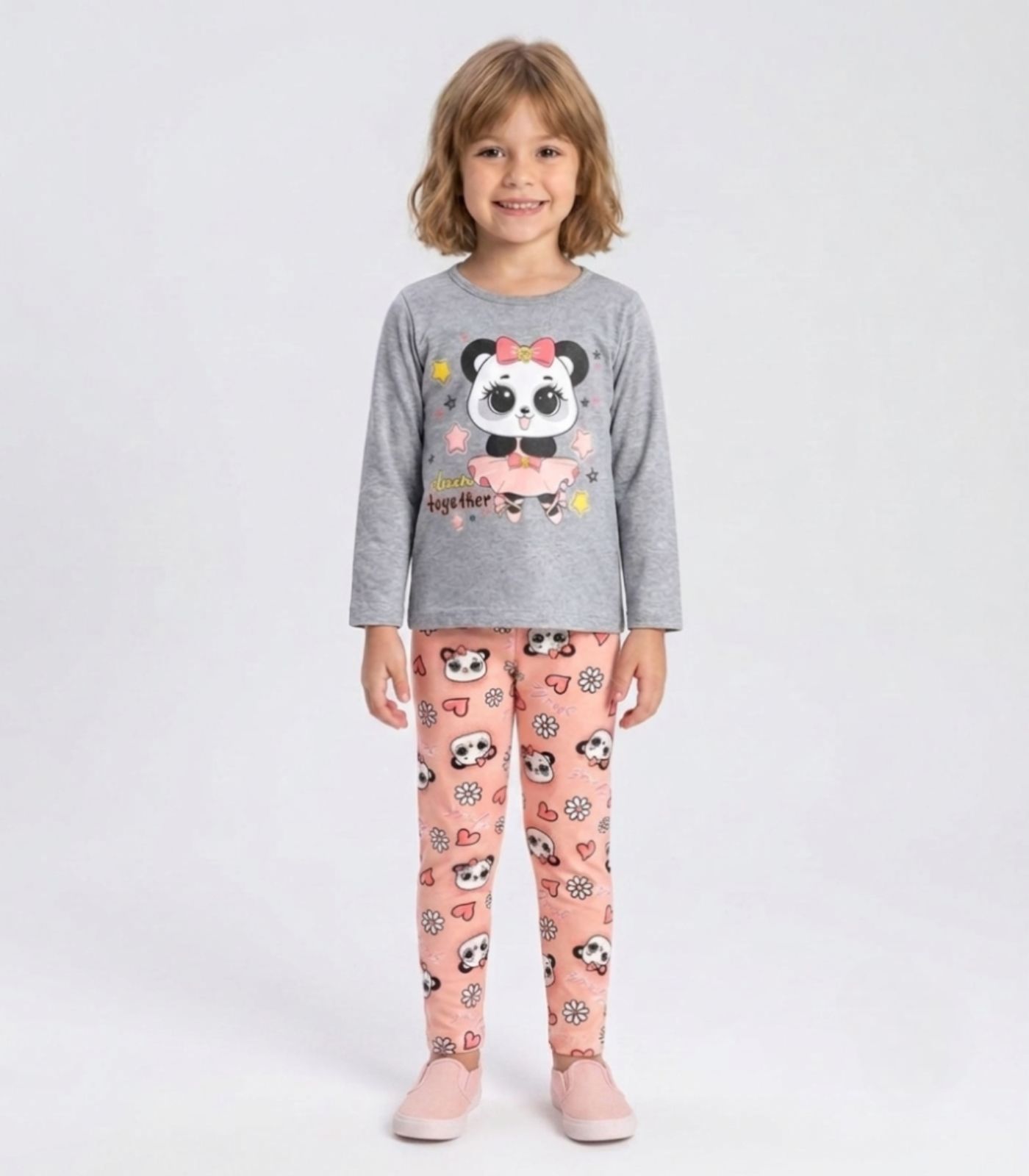 Conjunto Algodão Menina Blusa Longa E Calça Select Cinza