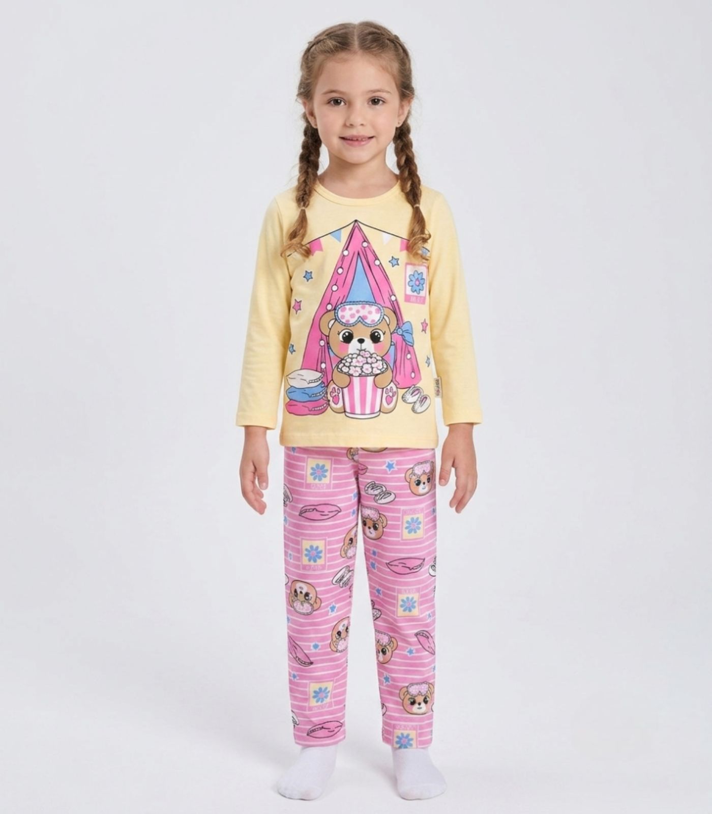 Pijama Menina Manga Longa Meia Malha Kappes Amarelo