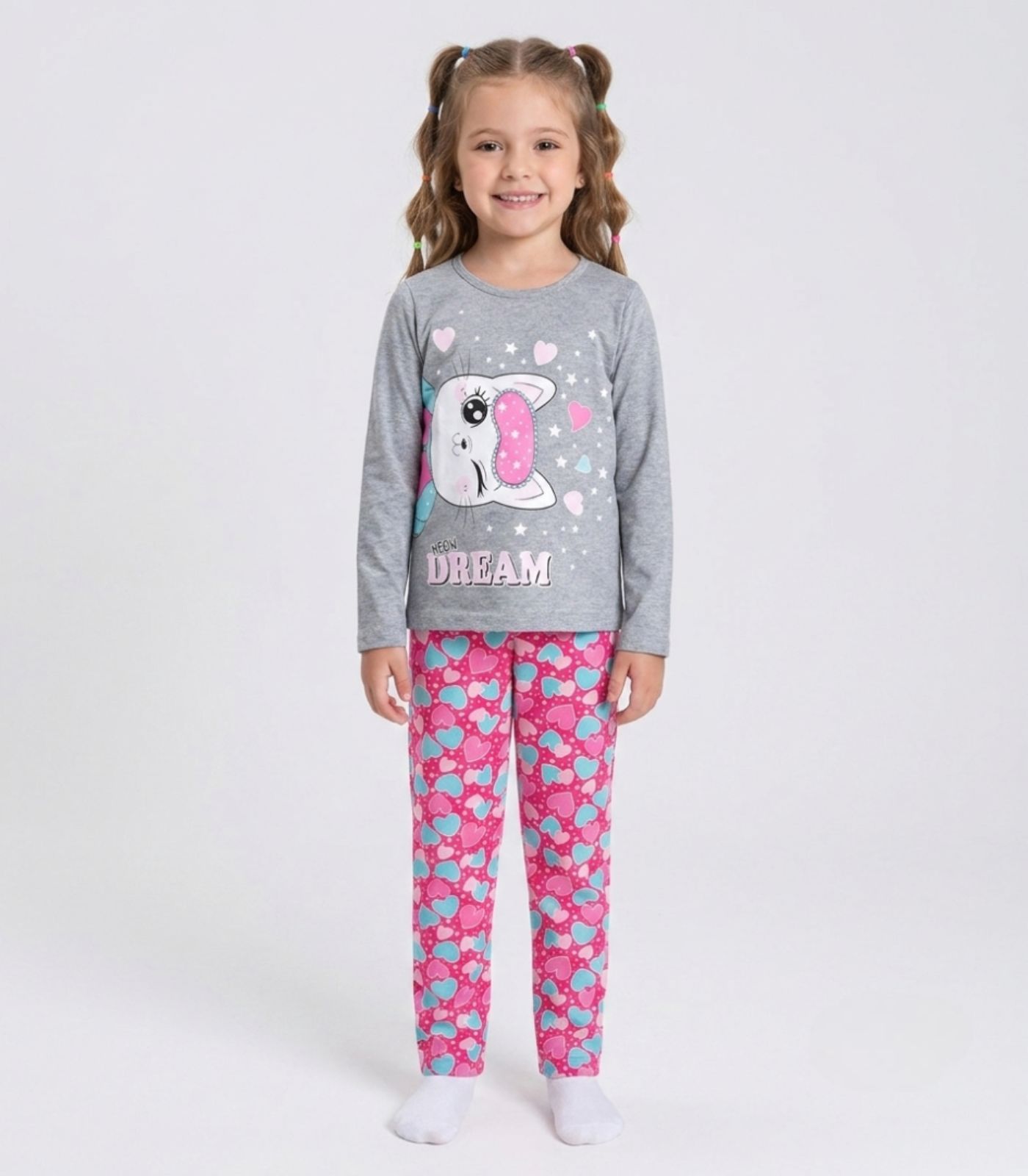 Pijama Menina Manga Longa Meia Malha Kappes Cinza
