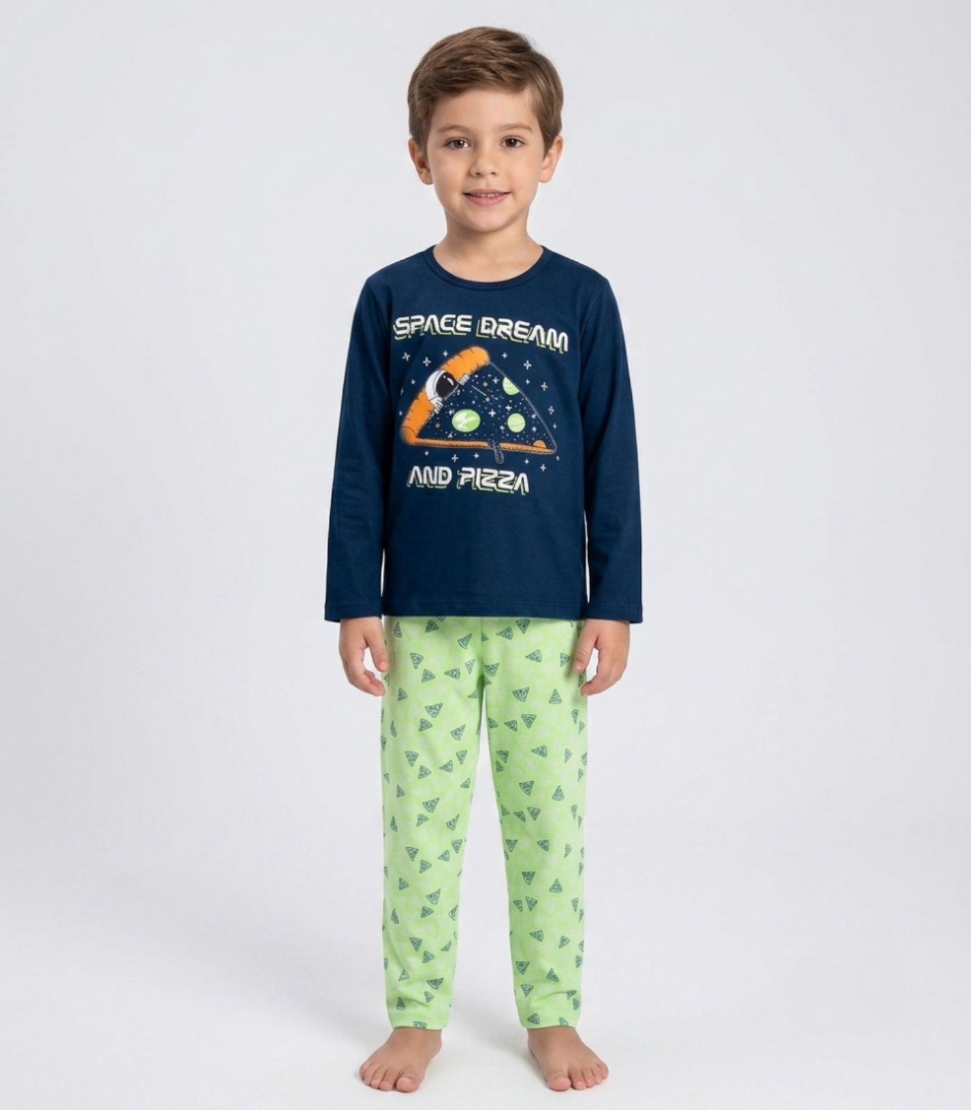 Pijama Menino Manga Longa Meia Malha Kappes Azul