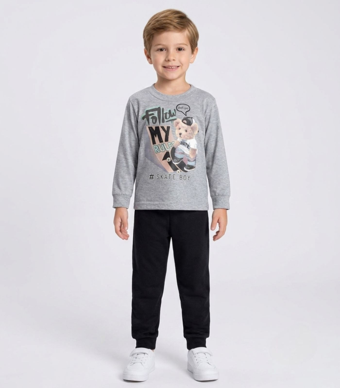 Conjunto Menino Blusa Longa E Calça Select Cinza