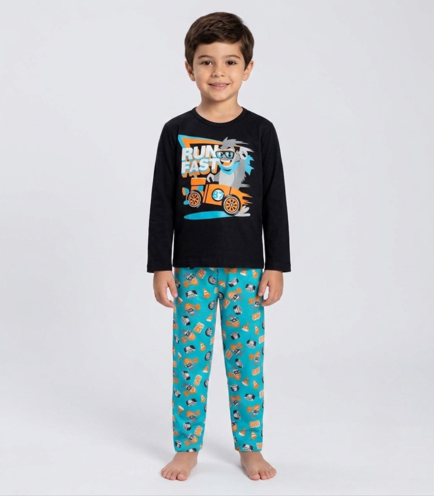 Pijama Menino Manga Longa Meia Malha Kappes Preto