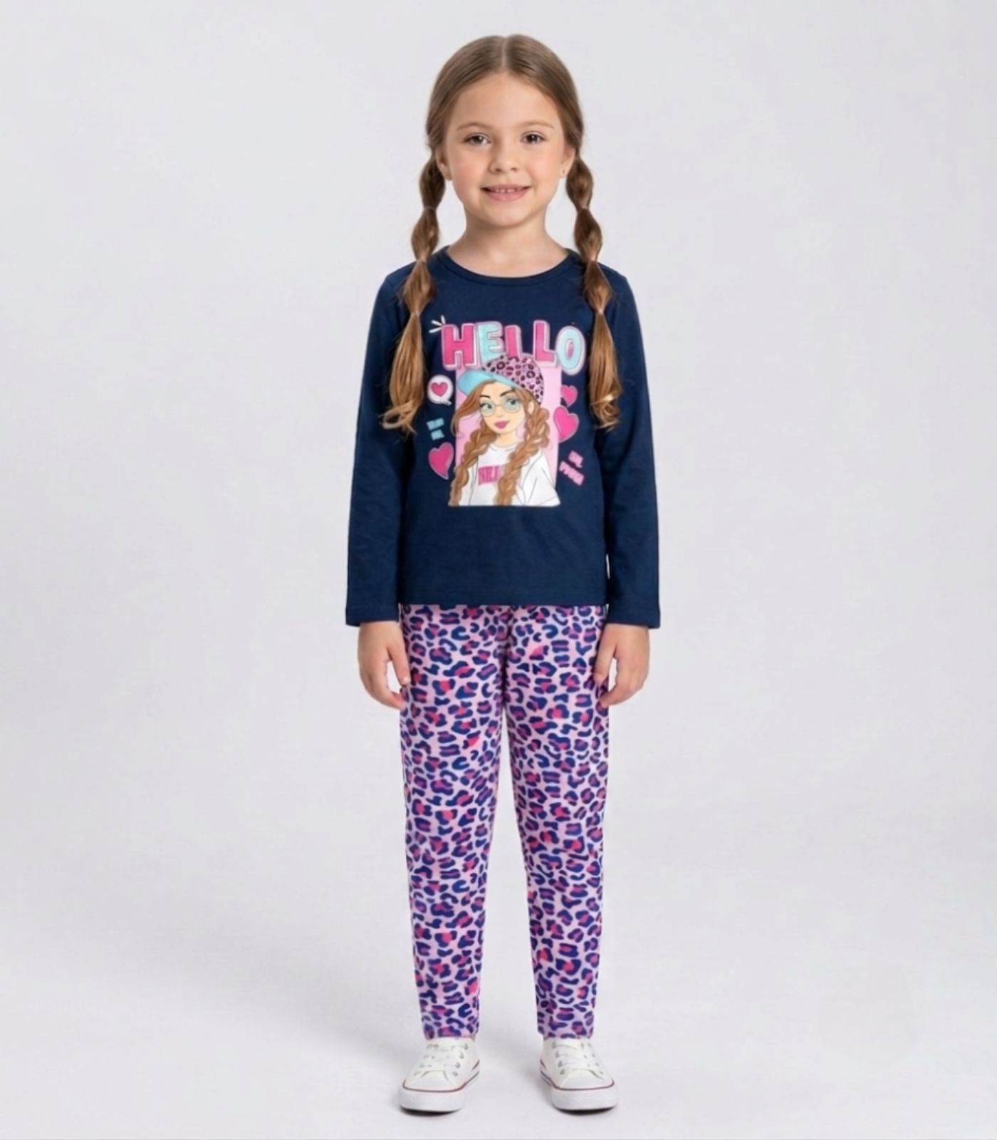 Conjunto Algodão Menina Blusa Longa E Calça Select Azul