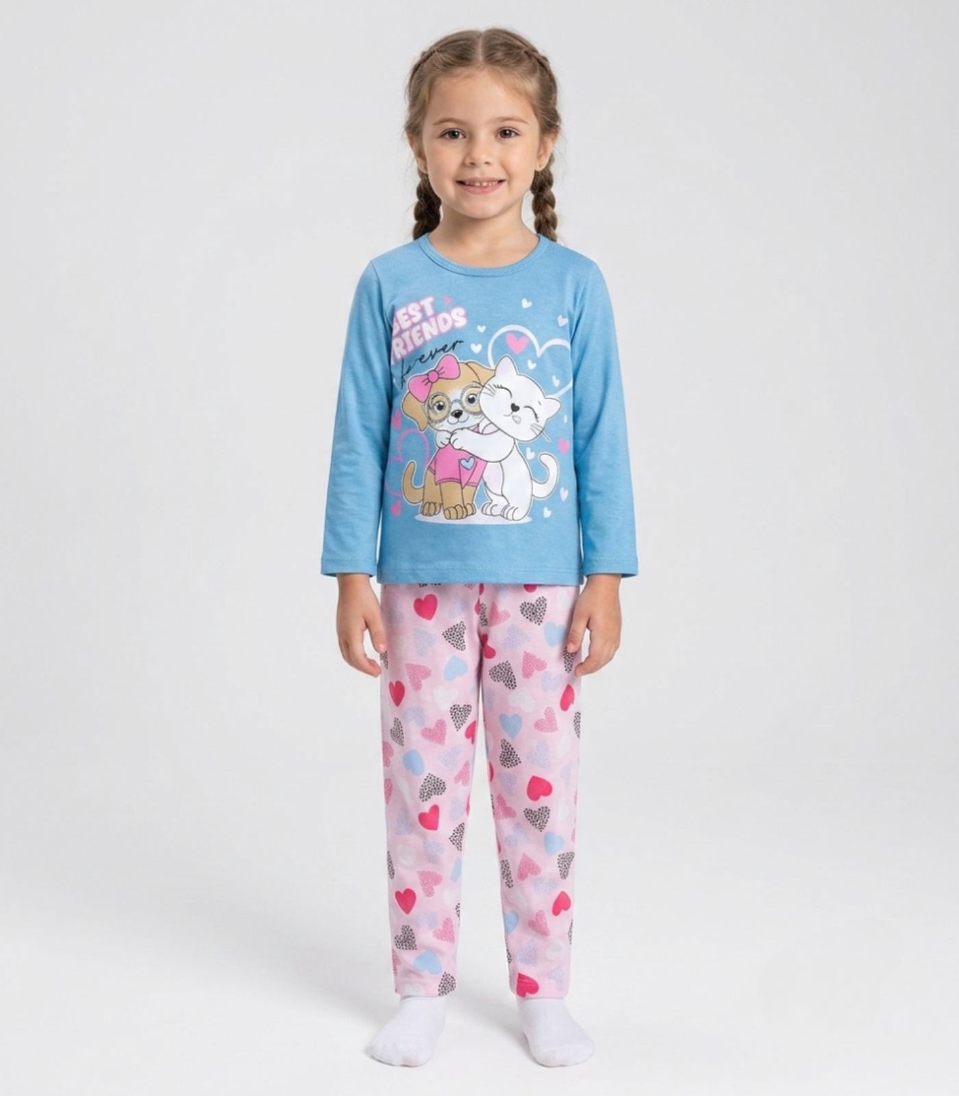 Pijama Menina Manga Longa Meia Malha Kappes Azul