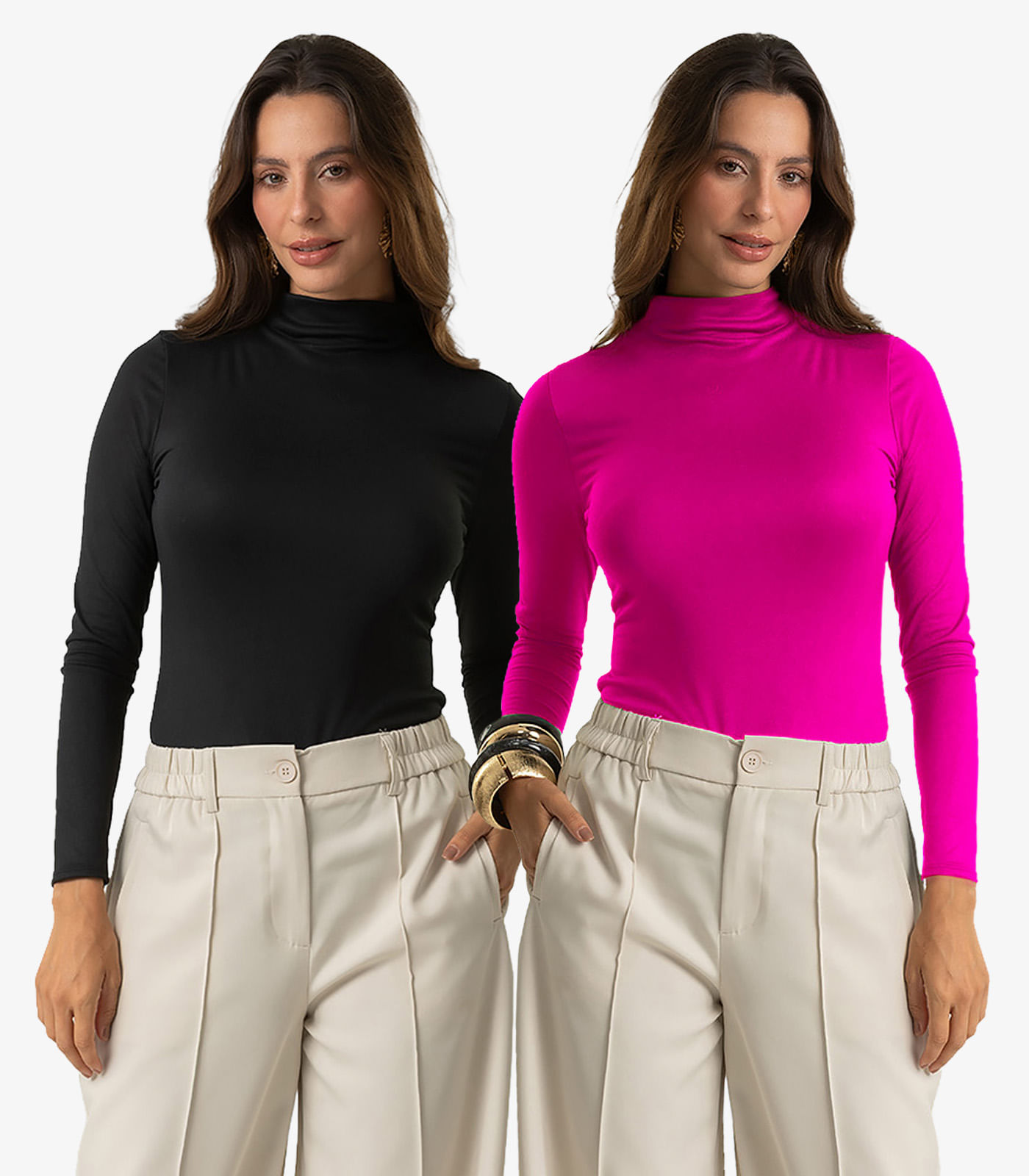 Kit 2 Body Feminino Malha Delicate Com Gola Alta Dianna