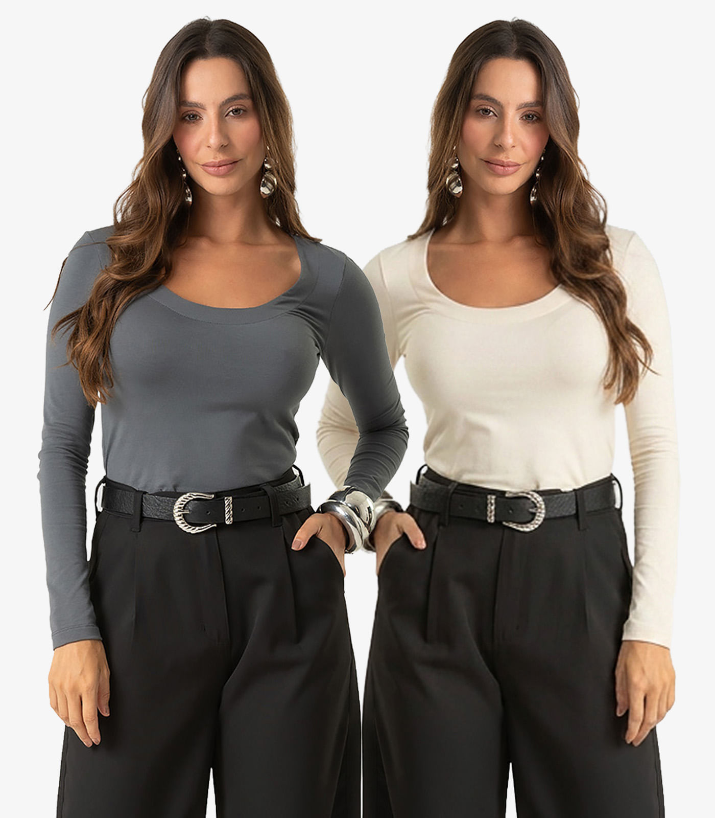 Kit 2 Blusas Feminina Manga Longa em Cotton Leve Dianna