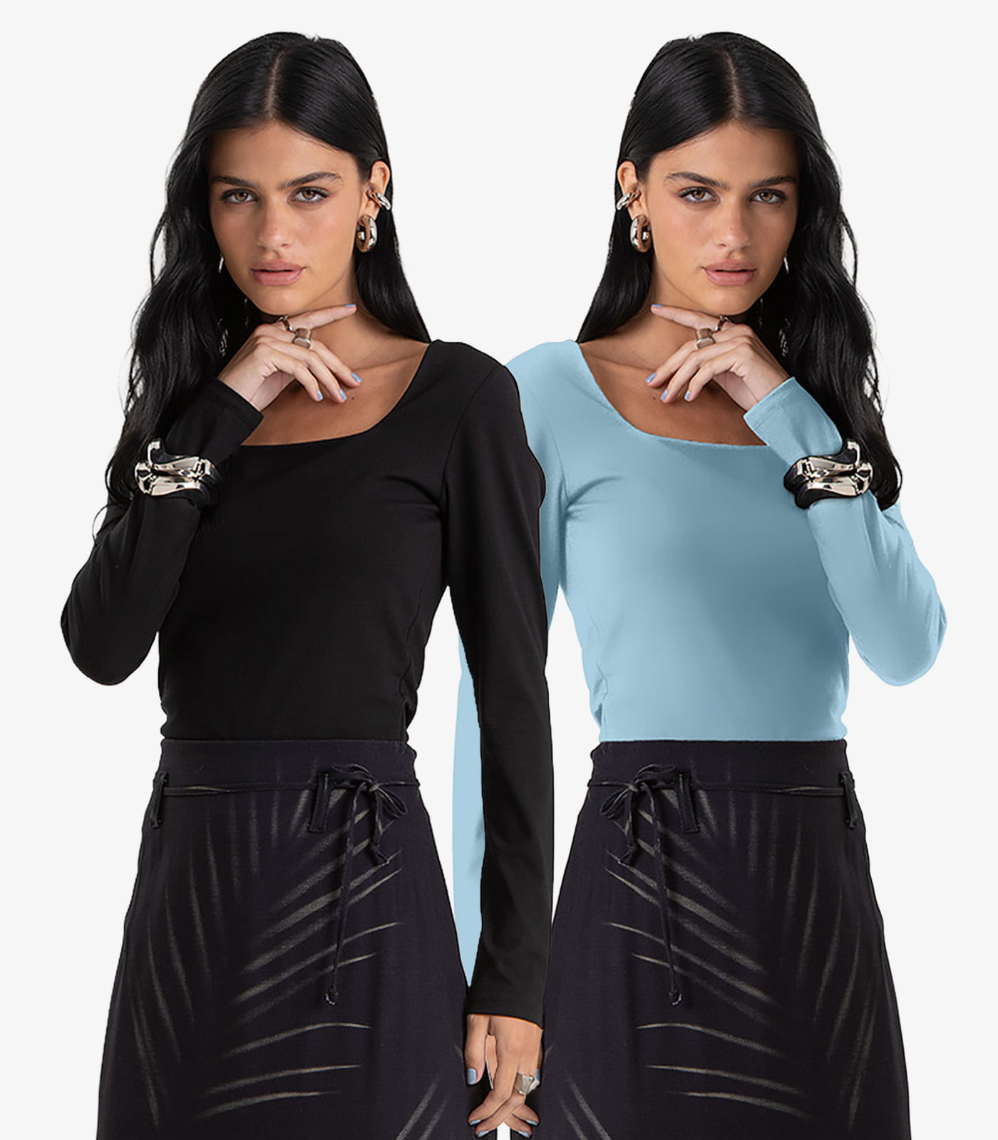 Kit 2 Blusas Feminina Cotton Manga Longa Dianna