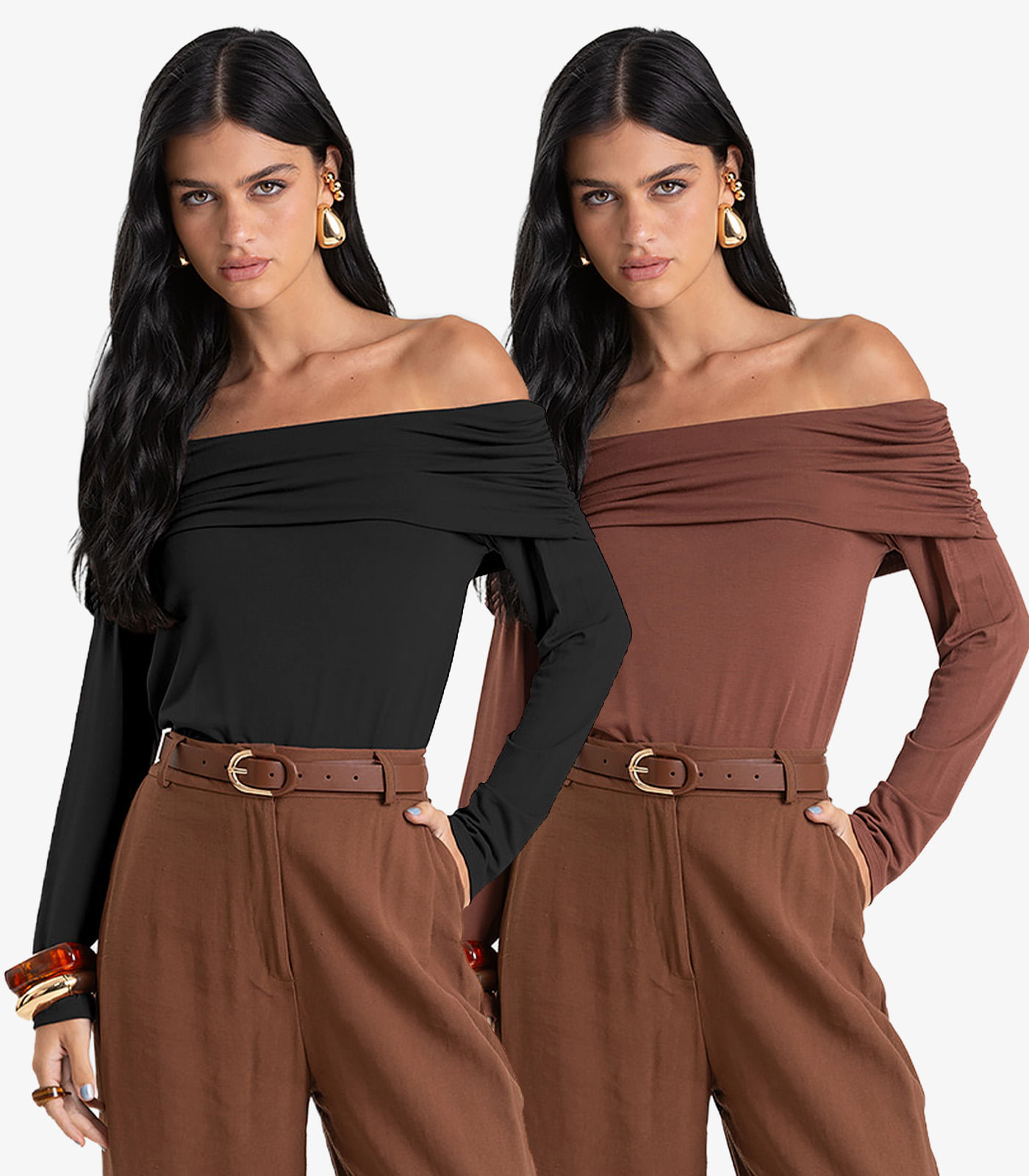 Kit 2 Blusas Feminina Ombro a Ombro em Malha Visco Dianna