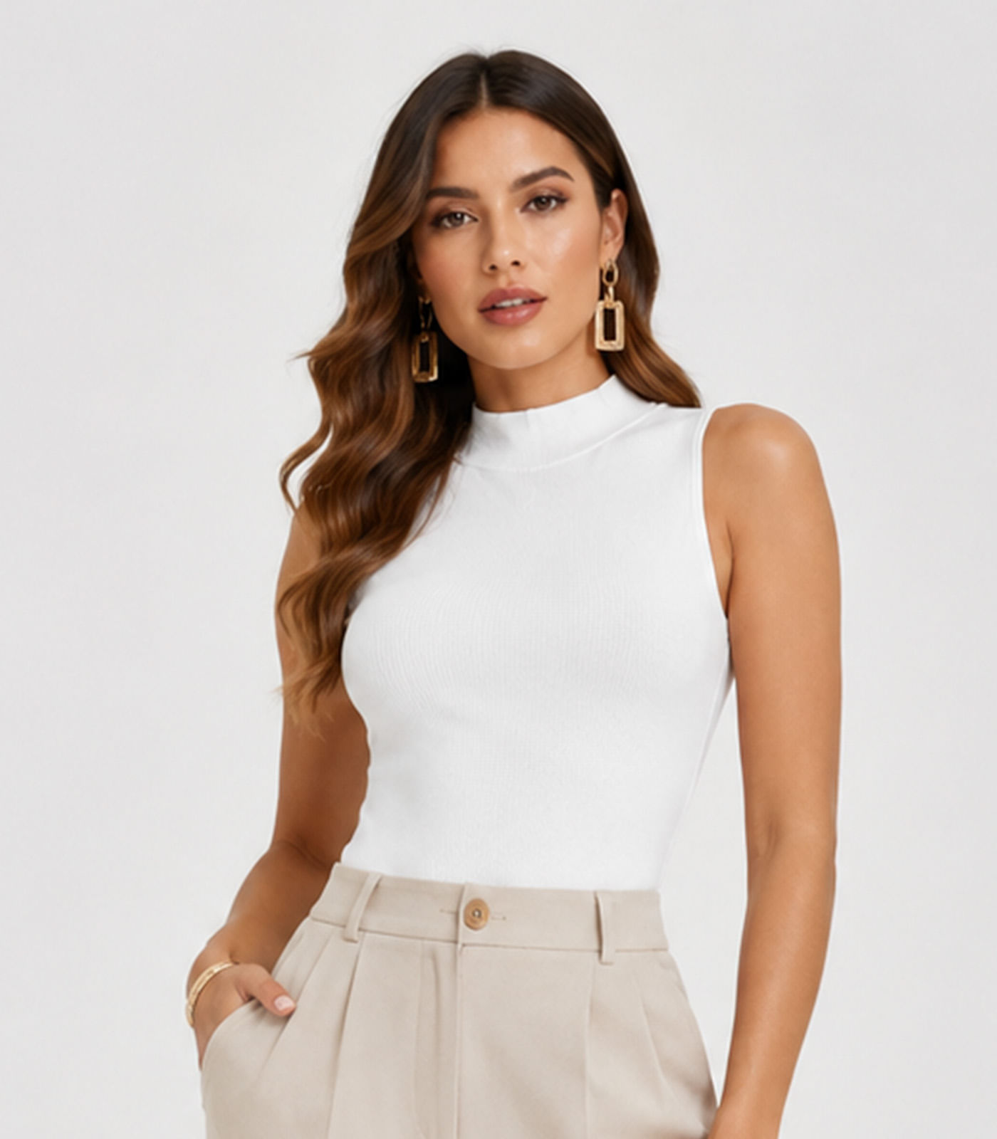 Regata Feminina Básica Gola Alta Em Ribana KO Branco