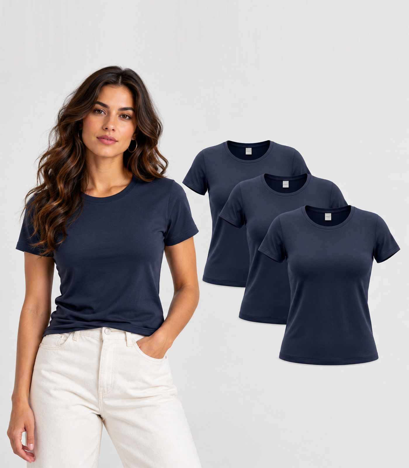 Kit 4 Blusas Feminina Manga Curta Básica Infinita Cor Azul