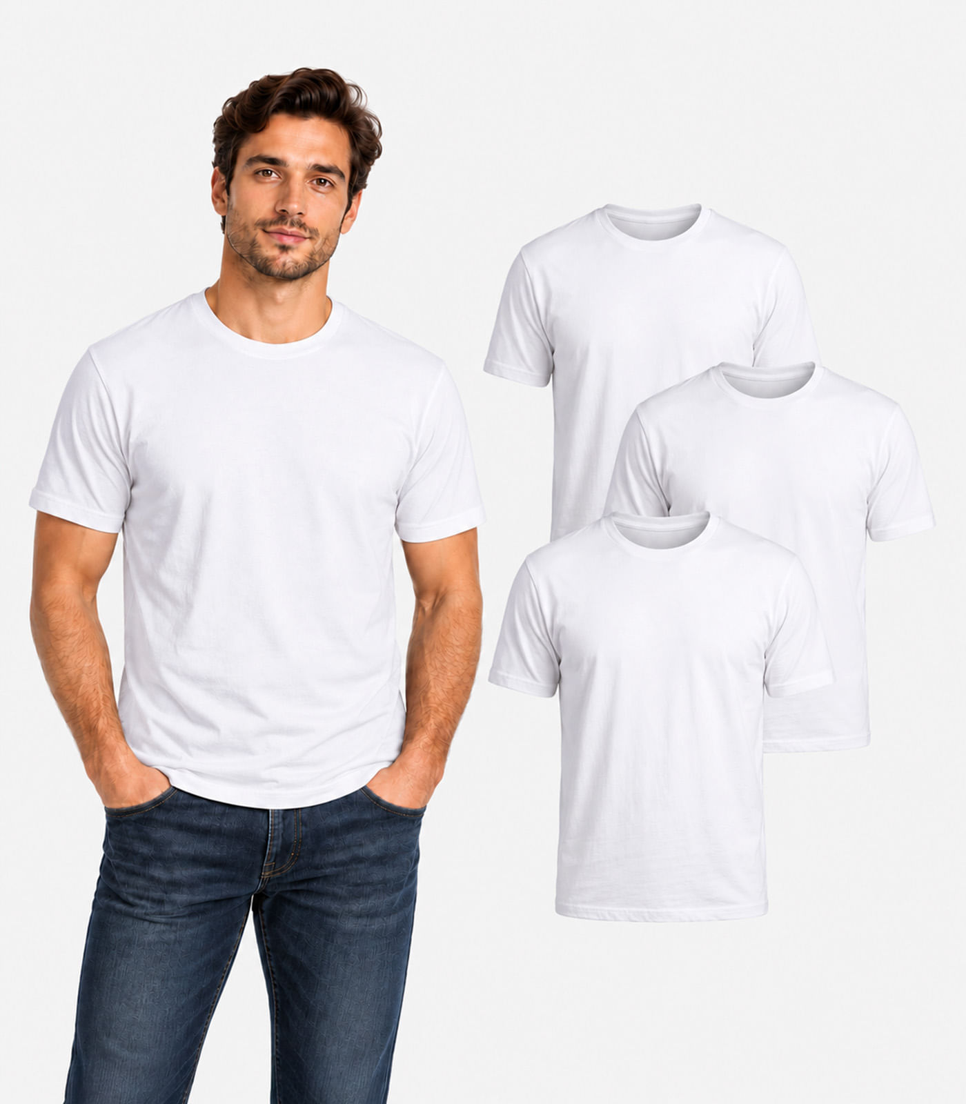 Kit 4 Camisetas Masculina Básica Meia Malha Select